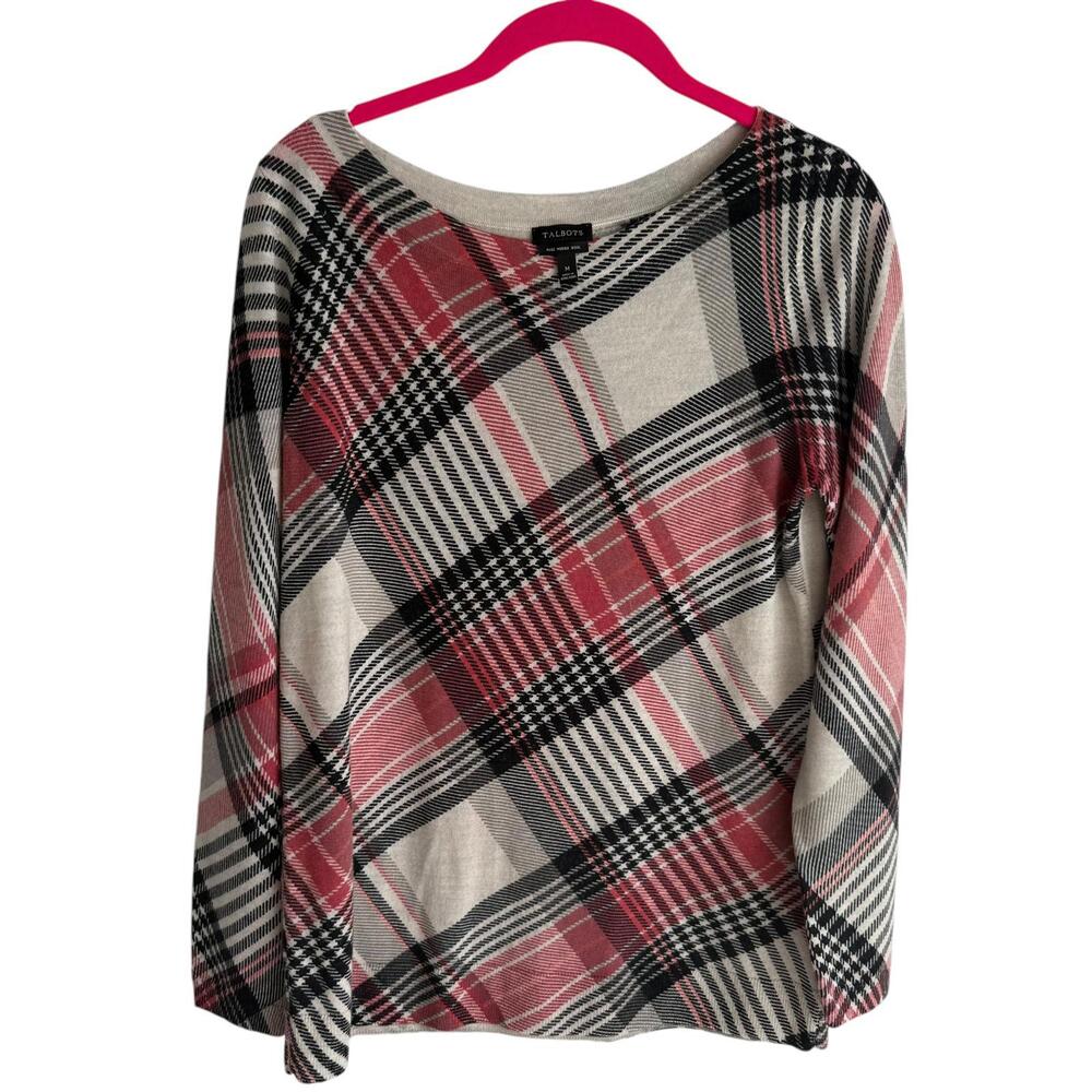 LOFT Merino Wool Black and‎ Red Ladies Long Sleeve Light Sweater Top, M